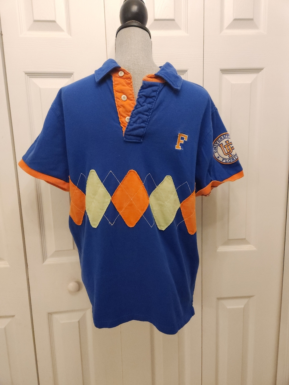 Vintage Florida Gator Blue & Orange Polo Shirt with Argyle Detail